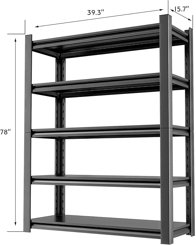 Garage Shelving Unit - 5-Tier Adjustable Metal Storage Shelf - Heavy Duty Industrial Rack for Garage, Basement, and Utility Room - Easy Assembly 16" D x40 W x78 H
