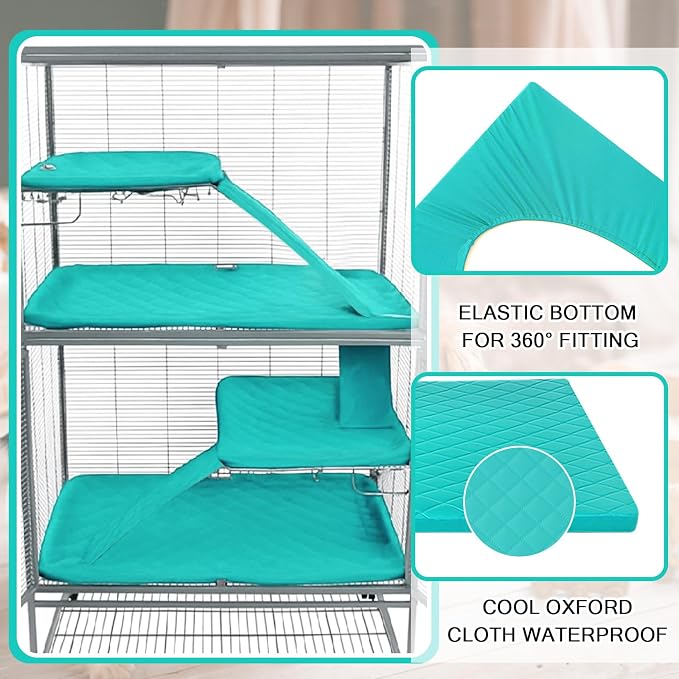 Beeveer 7 Pcs Winter Ferret Cage Liner Set Washable Ferret Pads Bedding Cage Accessories for Small Animals Hamster Rats Chinchillas Hedgehogs Guinea, Stain-Resistant Material(Light Blue)