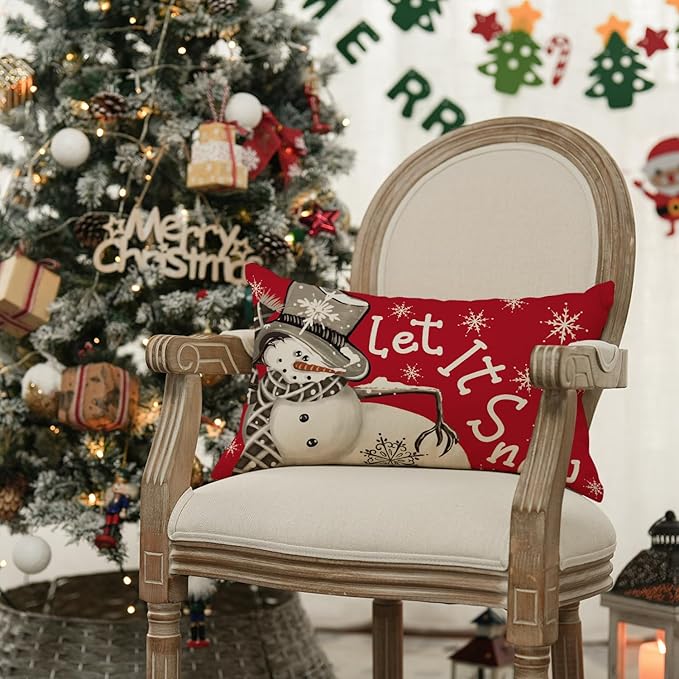 AVOIN colorlife Christmas Let It Snow Winter Red Throw Pillow Cover, 12 x 20 Inch Winter Holiday Cushion Case Decoration for Sofa Couch