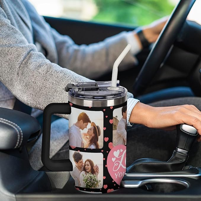 Personalized Tumbler Custom Insulated Travel Mug Custom Drinking Coffee Cup with Photos and Text 40oz Christmas Birthday Gift