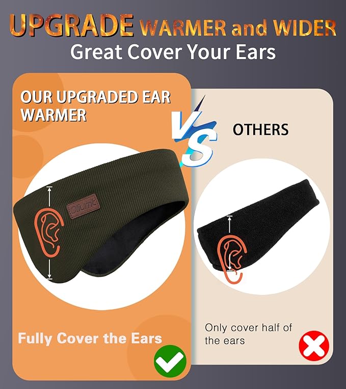 Winter Ear Warmer Headband for Men Women Double-Layer Knit Ear Muffs Cover with Fuzzy Lining for Running and Cycling (Army Green, One Size)