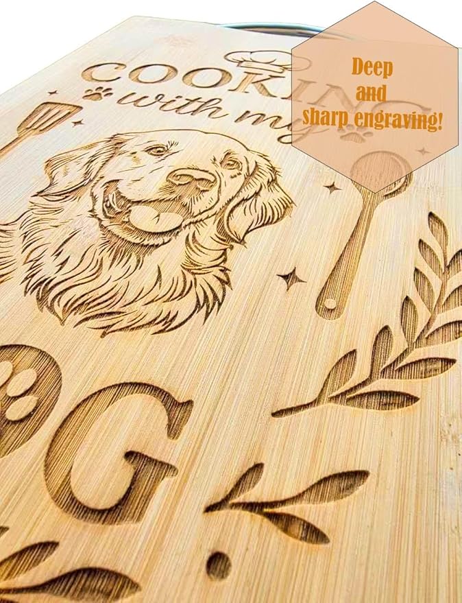 Bamboo Cutting Board, Personalized Dog Lover Gift, Handmade Kitchen Decor – Cooking with My Dog (Golden Doodle)