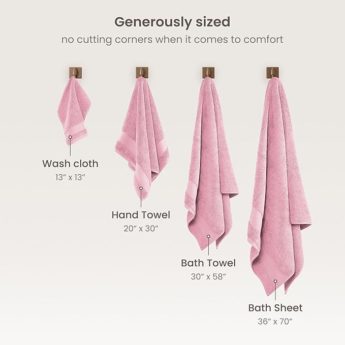 BIOWEAVES 100% Organic Cotton 700 GSM Plush Premium Washcloths 13" x 13" GOTS Certified, Face Towels Perfect for Home & Bathroom - Dusty Pink, Pack of 12