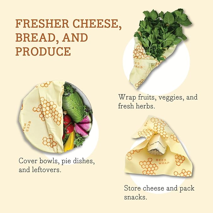 Bee's Wrap Beeswax Wraps for Food - Honeycomb 3 Pack (S, M, L) Made in USA Reusable & Organic Food Wraps, Sandwich Wrap & Bowl Covers - Eco-Friendly Alternative to Aluminum Foil & Plastic Wrap