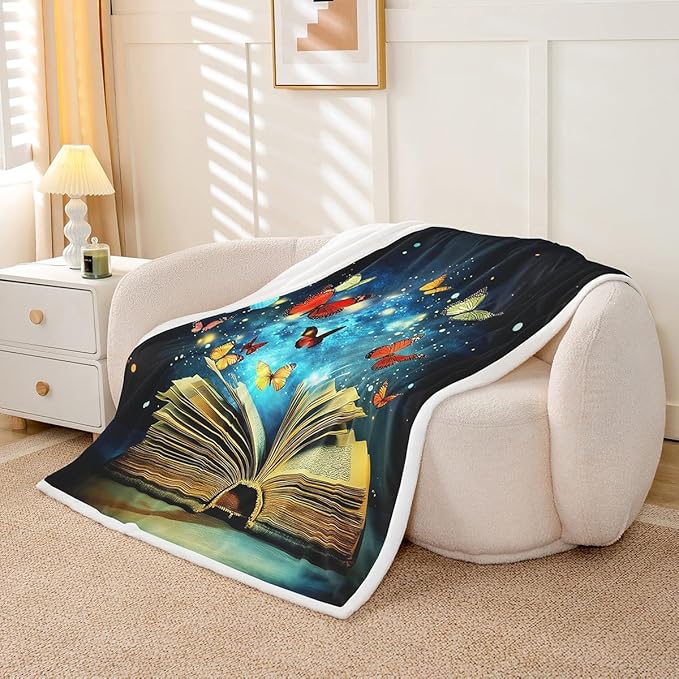 Feelyou Colorful Butterfly Fleece Throw Blanket Baby 30"x40" Kids Library Book Sherpa Blanket Plush Fuzzy for Bed Couch Chair Living Room, Reading Bed Blanket Room Decor