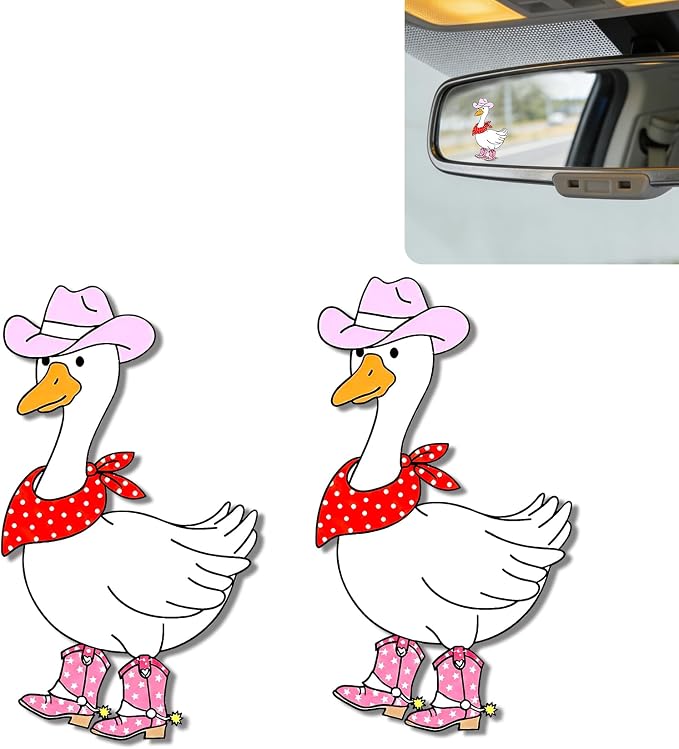 2Pcs Cowboy Goose Rear View Mirror Sticker Waterproof Vinyl Decal | Gooses Car Accessories, Cute "Moo-tivational" Auto Decals Decor, Cowboy Goose Gifts for Women Men Animal Lovers