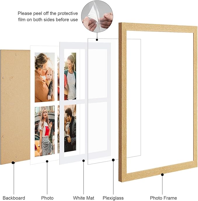 9x13 Collage frame with 4 Openings 4X6 Pictures, Multiple Picture Frame with Mat, Wall or Tabletop Decor, Natural Wood Grain,2 Pack