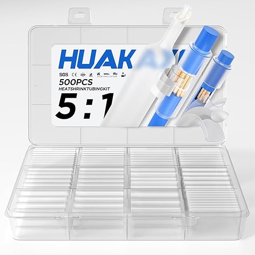 5:1 Heat Shrink Tubing Kit 500 PCS, Industry-Leading 5:1 Ratio Shrink Wrap Tubing Adhesive Lined, Heat Shrink Wire Connectors, Marine Grade Dual Wall, Waterproof Electrical Wire Tube Connectors