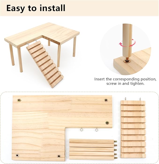 Hamster Wooden Platform with Legs, Large | Small Animal Climbing Ladder, Standing Rat Guinea Perch, Chew Toy, Cage Accessories