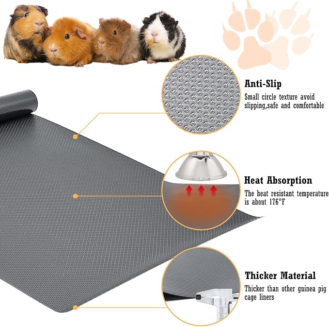 Hamiledyi Guinea Pig Cage Liner Reusable Small Animal Bedding Easily Cut to Suit Cage Washable Guinea Pig Pee Pads for Rabbit Hamster Chinchillas Rat (24" x 118" Grey)