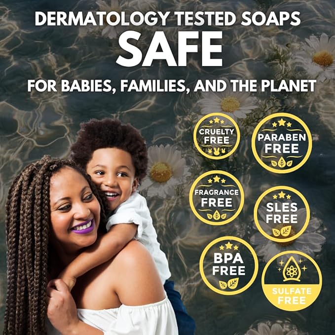 KELEBS Hypoallergenic Kids Soap Bar 7 Bars - Organic & Gentle Chamomile Body Wash for Children - Natural Ingredients, Fun Bath Time | Value pack