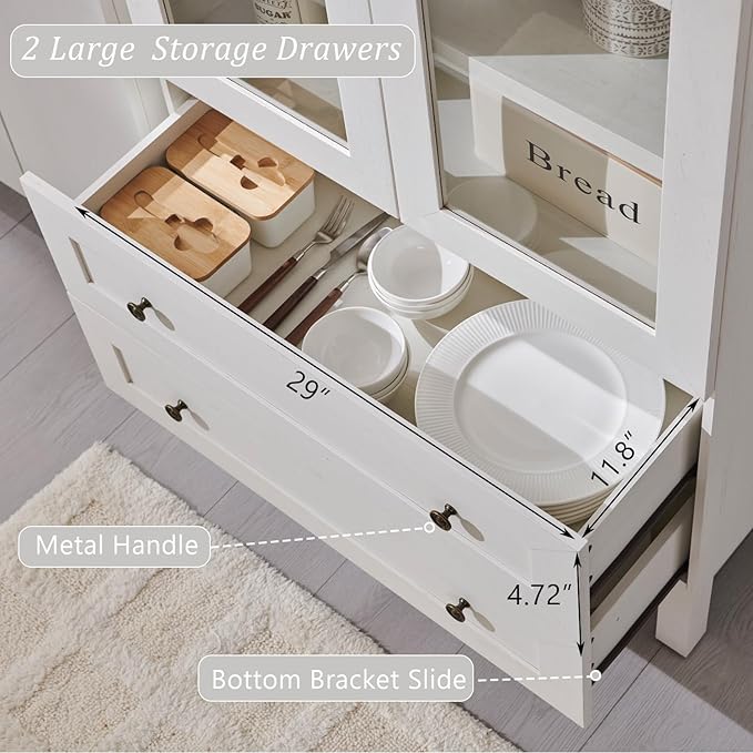 IFGET 71" Tall Arched Kitchen Pantry Cabinet, Wood Kitchens Storage Cabinets with 2 Large Drawers and Adjustable Shelves, Modern Farmhouse Versatile Cupboard for Kitchen, Dining Room, Bathroom, White