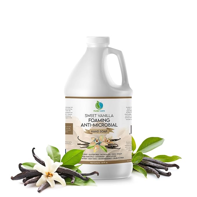 AntiMicrobial Hand Soap 64 oz - Sweet Vanilla Gentle Foaming Liquid Hand Soap Refill Antibacterial - Moisturizing, Long Lasting Freshness & Safe for Skin