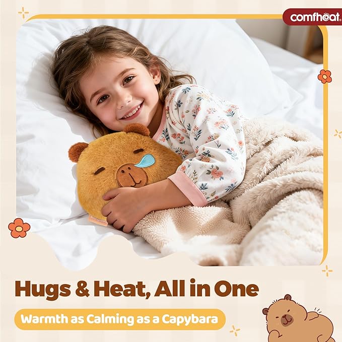 Capybara Microwave Heating Pad for Pain Relief, Moist Heat Pack Unscented Hot Compress for Period Cramps, Shoulder, Muscles, Cute Stuffed Animal Heat Pad, Gift for Women Kids, Washable Cover