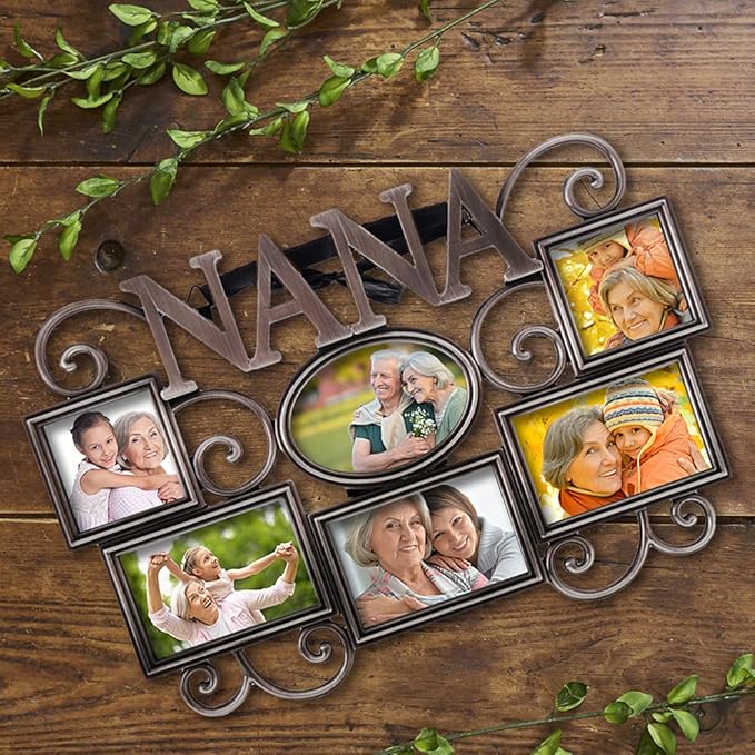 Lasody Nana Picture Frame,Cherish Every Memory,6 opening photo collage,Antique Silver,Mothers Day GiftsLasody Fathers Day And Mothers Day Collage Picture Frame (3”X2“+2“x2", Nana)