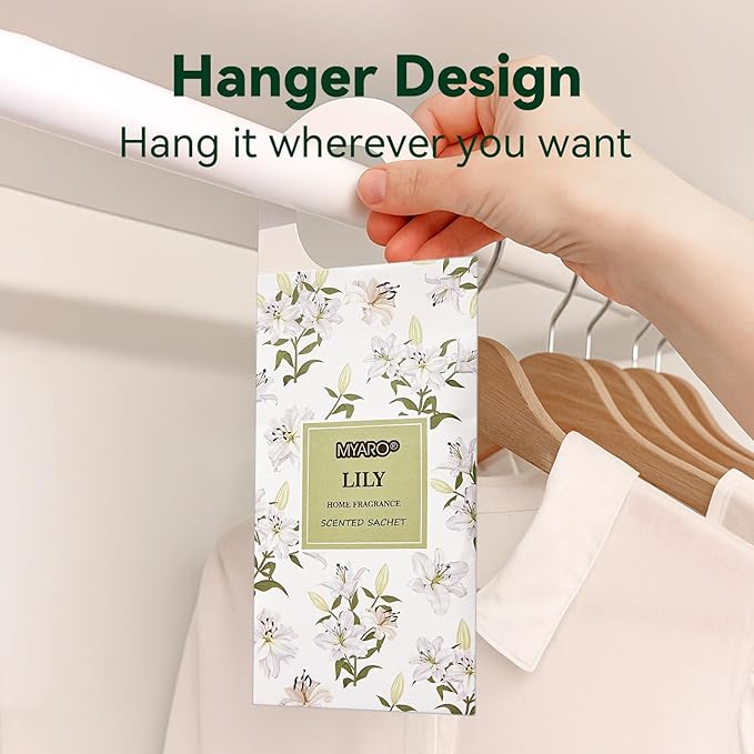 MYARO 12 Packs Large Sachets for Drawers and Closets, Large Hanging Sachet Bags Closet Air Fresheners Potpourri Bags Long-Lasting 6 Scents - Lavender, Rose, Jasmine, Ocean, Vanilla, Lily