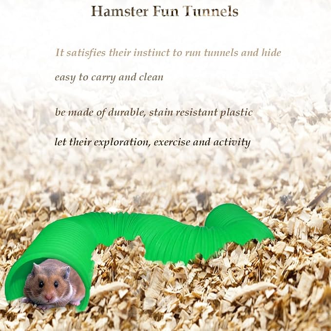 PINVNBY 2 Pcs Plastic Hamster Tunnel Toys,Guinea Pigs Folding Tube Collapsible Ferret Tubes Small Animal Exercising Training Tunnels for Gerbils Rats Mice Ferrets(Green)