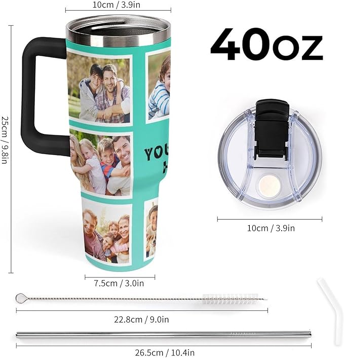 Artsadd Personalized 40oz Insulated Stainless Steel Tumbler with Photos and Text, Thermal Insulation, Spill-Proof Lid for Christmas or Any Occasion