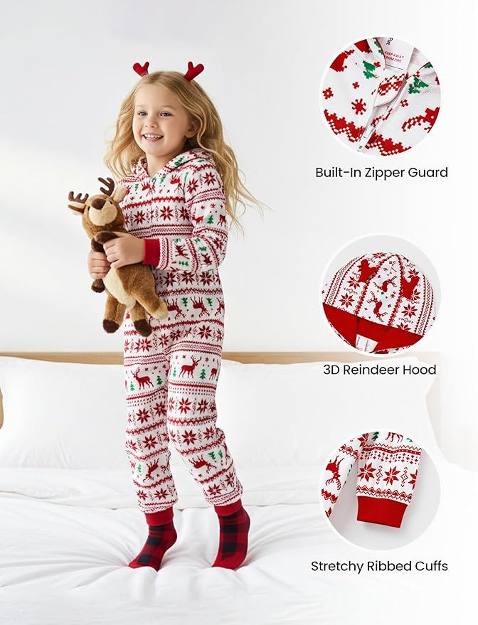 PATPAT Matching Family Christmas Onesie Pajamas – Holiday Hooded Jumpsuit Sleepwear PJs Couples Xmas Loungewear with Socks