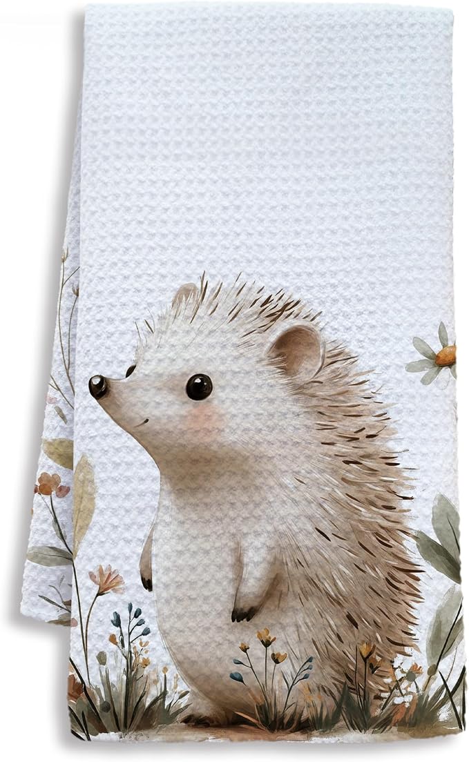 Hedgehog Gifts Kitchen Towels, Hedgehog Gifts for Women Dish Tea Towels for Kitchen, Cute Wild Animal Floral Botanical Decorative Hand Towel for Kids Bathroom Decor, 16x24 Inch