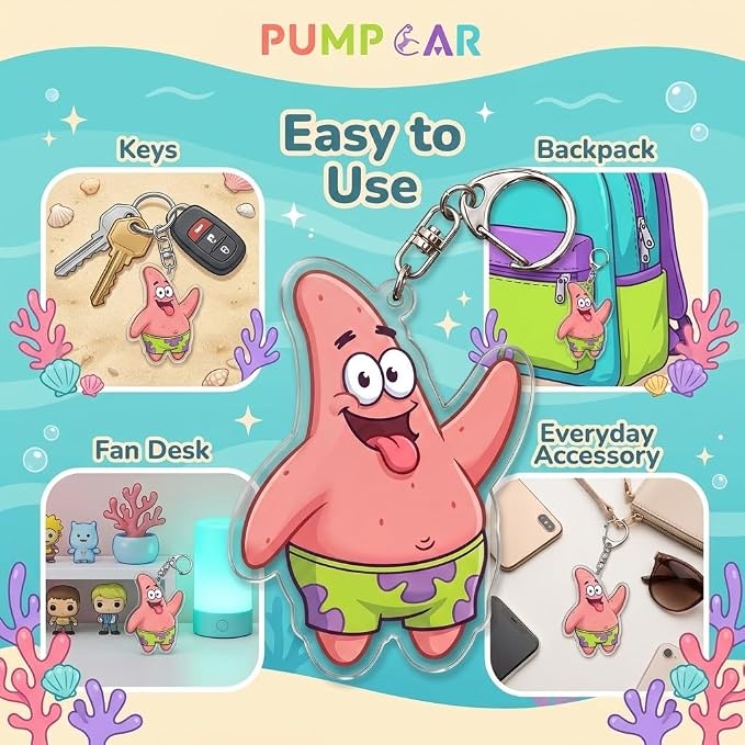 PumpCar Acrylic Keychain Double-Sided Charm Key Ring with Metal Clip Backpack Charm Bag and Car Key Accessory Collectible