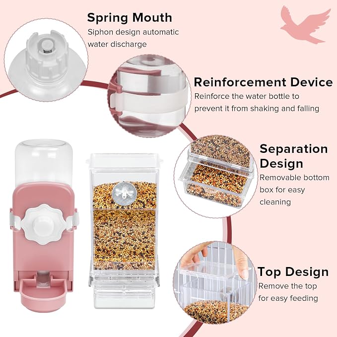 Lemtrflo No Mess Bird Feeder Water Dispenser Set, Automatic Bird Feeder | Parrot, Parakeet Cage Accessories