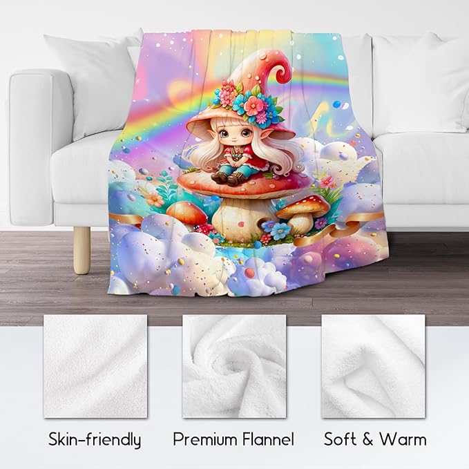 Girls Blankets Mushroom Gifts - 60x80 Inches Cozy Soft Flannel Throw for Couch, Bedroom