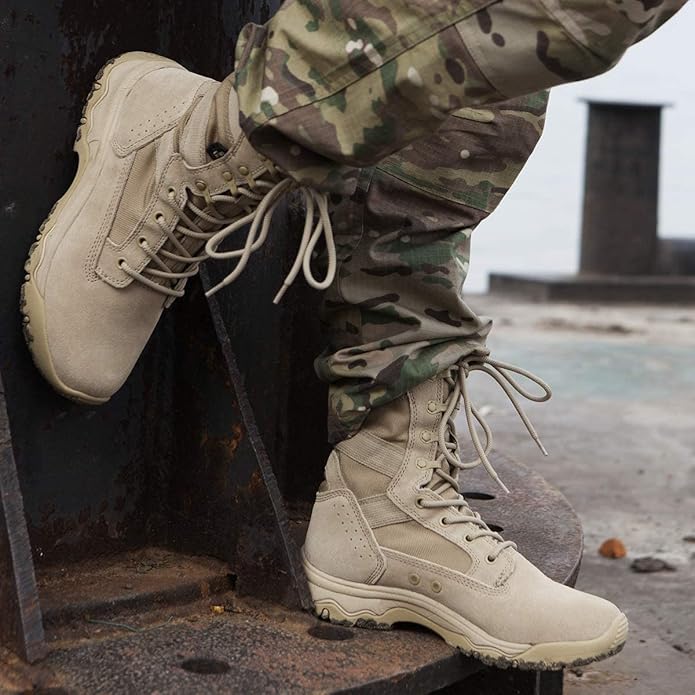 FREE SOLDIER Men's Work Tactical Boots 8 Inches Lightweight Combat Boots Durable Suede Leather Military Boot Desert Boot