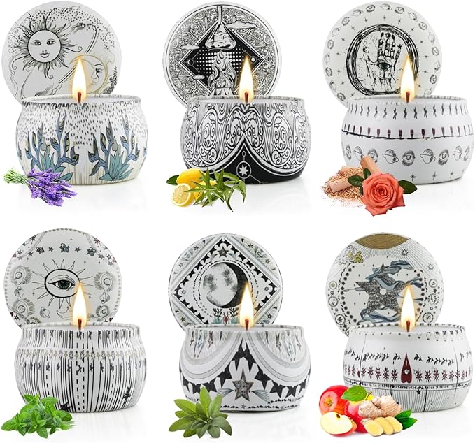Scented Candles Gift Set, 6 Pack Soy Wax Candles for Home Aromatherapy, Long Lasting 200H, Natural Essential Oil Candles Gifts for Women, Ideal for Birthday, Thanksgiving, Christmas, Meditation