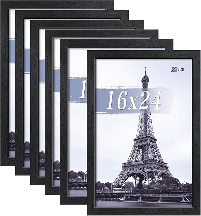VCK 16x24 Poster Frames Black Set of 6, Wide Border Wood Picture Frame, Multi-Directional Display Family Photos, Office Prints, Studio/Gallery Artwork, Woodgrain Series, Wall Hanging