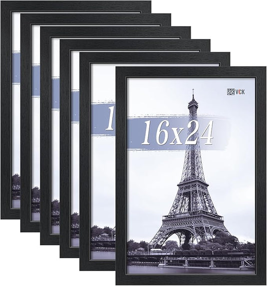 VCK 16x24 Poster Frames Black Set of 6, Wide Border Wood Picture Frame, Multi-Directional Display Family Photos, Office Prints, Studio/Gallery Artwork, Woodgrain Series, Wall Hanging