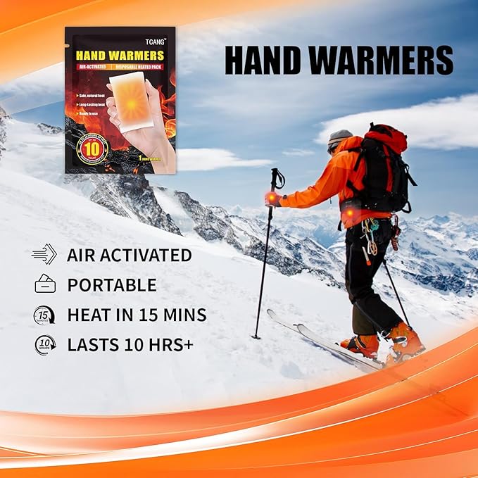 Hand Warmers Disposable - Up to 10 Hours of Heat - 50/100/200 Pack Super Long Lasting Air Activated Warmers, All Natural, Portable for Body, Hands & Toes - Odorless Hot Warmer Heater for Sport