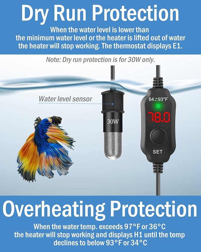 AquaMiracle Mini Aquarium Heater 20W Small Fish Tank Heater for 2-4 Gal Tanks, Digital Display Thermostat Betta Heater with Dry-Run & Overheat Protection, Memory Function