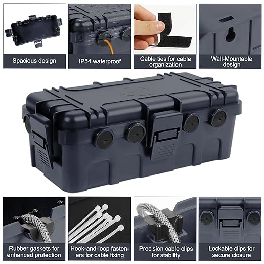 [2 Pack] Outdoor Electrical Box Waterproof, OUTDSPLY Medium Outdoor Electrical Box (11.6x5.2x4.1 inch) w/ 6 Cable Entry, Weatherproof Connection Box for Power Strip, Plug, Timer, Holiday Lights, Gray