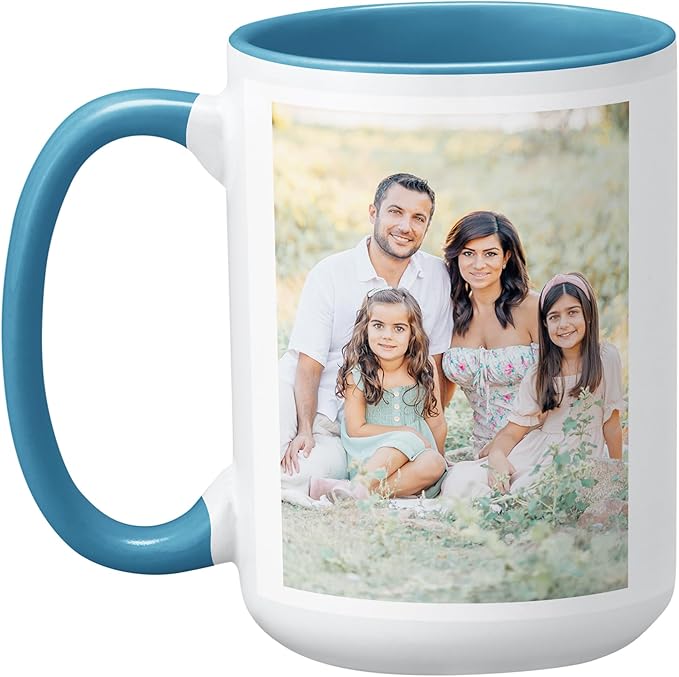 Let's Make Memories Personalized Photo Mug - Custom Coffee Mug - Your Photo - For Any Occasion - Birthday - For Him - For Her - For Friend - Couples -15oz- Light Blue Handle