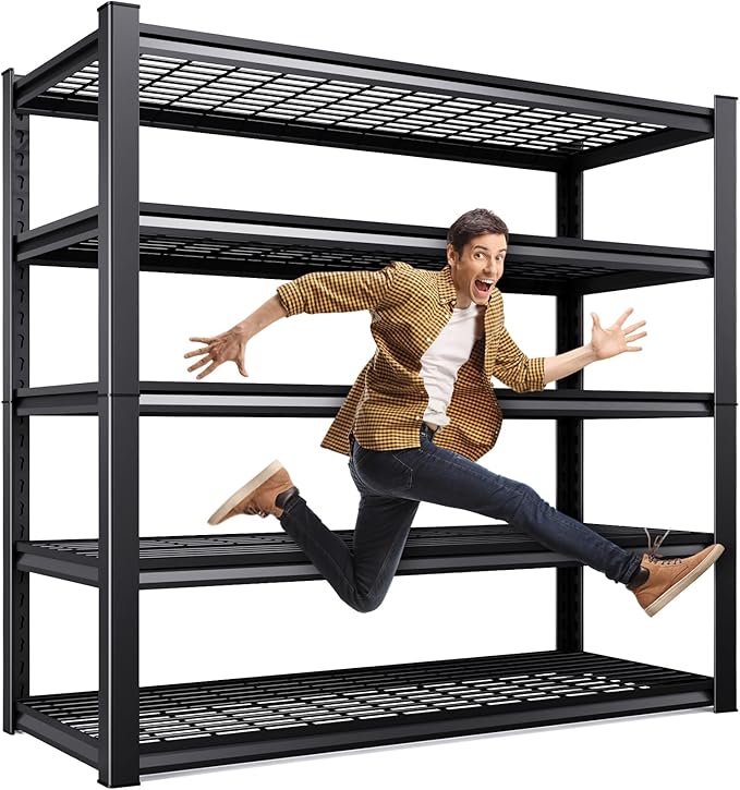 78 ''H Storage Shelves, 46‘’W Garage Shelving, Adjustable Garage Shelves, 3000lbs Heavy Duty Shelving ,5 Tier Garage Storage Shelves,Easy-To-Install Metal Shelf Storage Rack Shelving Unit for Kitchen