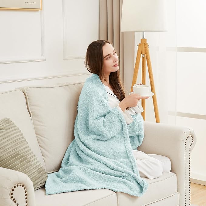 CYMULA Knit Throw Blanket for Couch Sky Blue - Super Soft Lightweight Plush Fuzzy Fluffy Cozy Blankets and Throws for Sofa Bed, 60 x 80 inches