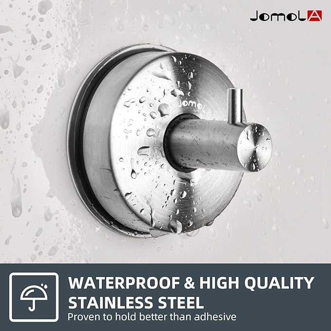 JOMOLA Suction Cup Shower Hooks for Inside Shower Suction Hooks for Shower Wall Towel Hooks for Bathrooms Suction Hooks for Glass Stainless Steel, Brushed Finish, 2PCS
