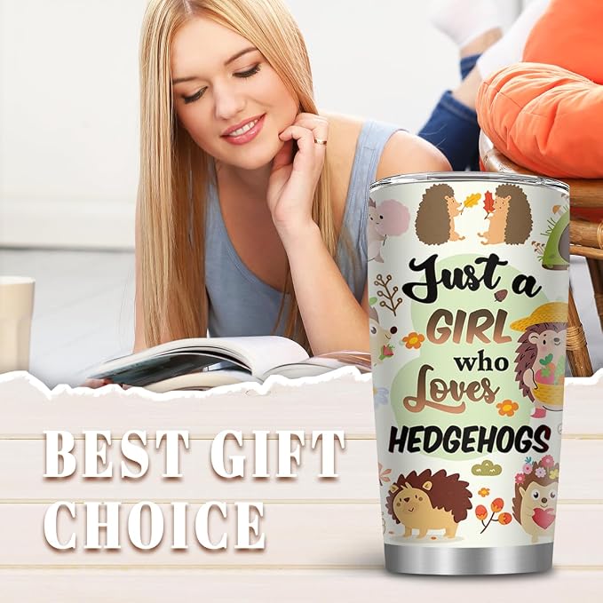 Hedgehog Gift, 20oz Just a Girl Who Loves Hedgehogs Tumblers with Straw, Animal Water Bottle Insulated Cup Travel Coffee Mug, Hedgehogs Gifts for Thanksgiving Christmas, 1 PCS