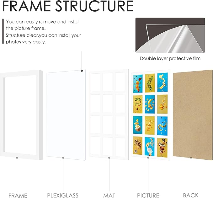 14x26 Collage Picture Frame 4x6 Collage Picture Frame Displays Twelve 4x6 inch Photos Available Horizontal Wall Mounting Display and Vertical White