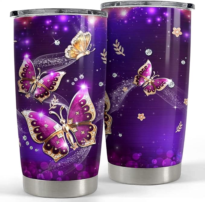 SANDJEST Butterfly 20oz Tumbler with Lid Gift for Women, Mother's Day, Birthday Gift Idea…