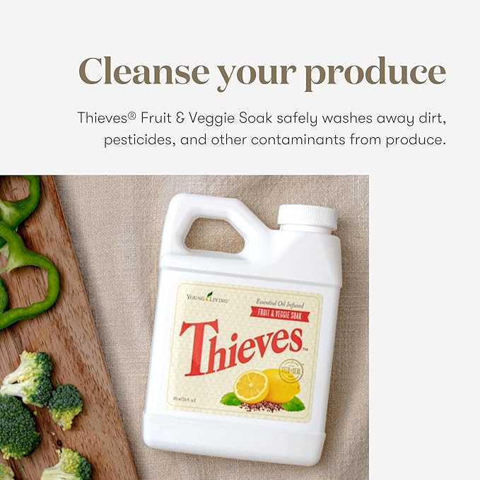 Young Living Thieves Fruit & Veggie Soak, 16 fl oz | Natural Home Care Cleanser | Gently Cleansing | Plant-Based | Infused with Water, Decyl Glucoside, Citric Acid, & Sodium Citrate