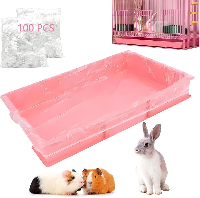 Disposable Cage Liner Bags (50-Pack) – 26'' X 18'' Clear Plastic Rabbit Cage Liners, Leak-Proof Toilet Film for Bunny, Guinea Pig, Hamster, Hedgehog & Small Animals – Universal Crate Tray Covers for