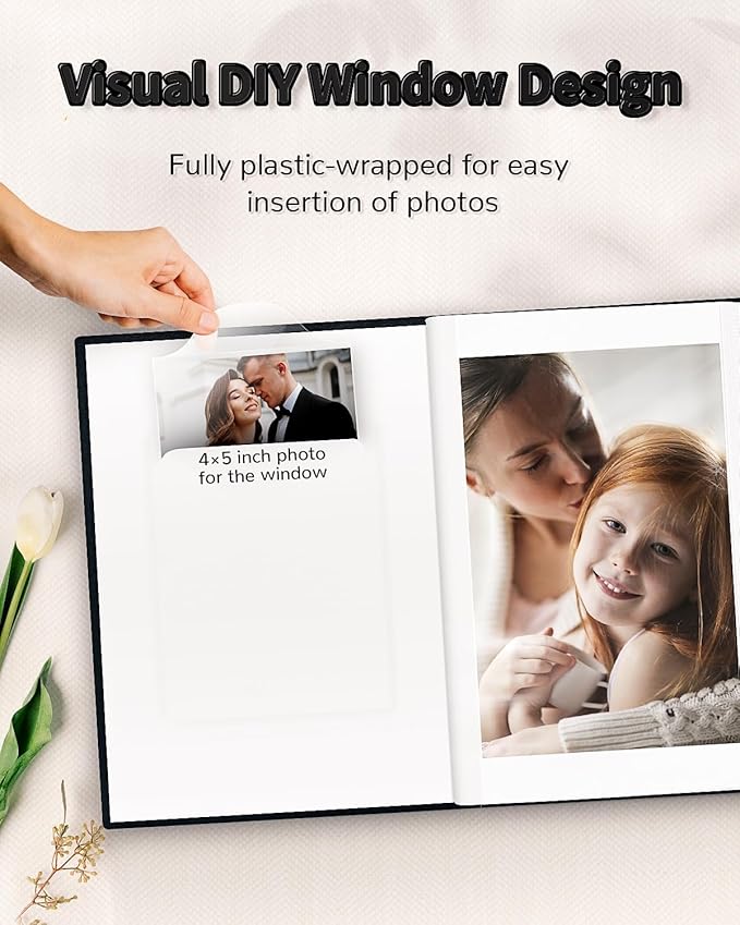 Photo Album 4x6 with 100 Pockets,Slip-in Picture Albums,Linen Cover Memory Book with Front Window,White Page Vertical Photo Book for Wedding,Family,Anniversare,Baby,Vacation