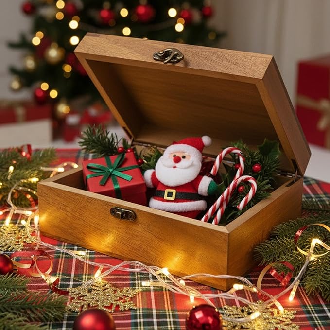 Personalized Funny Christmas Eve Wooden Box, Pine/Walnut Christmas Keepsake Box for Kids, Custom Decorative Boxes Christma Gifts，6 Designs with Santa Reindeer