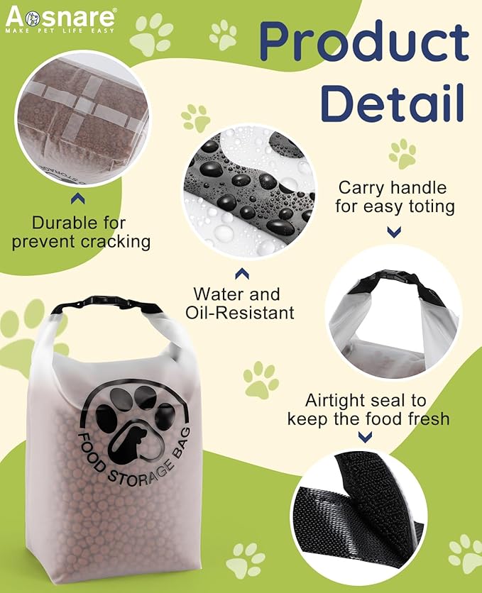 Pet Food Storage Bag for Travel - Transparent Leak-Proof Dog Food Container with Roll-Top Closure, Keeps Kibble Fresh for Camping Trip, Dog Boarding, Weekend Getaways (14 Cups+bowl)