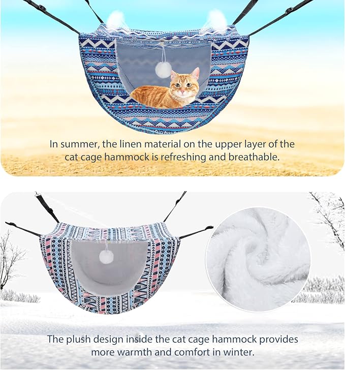 Unittype 2 Pieces Cat Cage Hammock Hanging Pet Bed Double Layer Soft Plush Hanging Pet Comfortable Hammock Bed for Indoor Kitten Ferret Hamster Rabbit or Small Animals, 2 Styles(Boho)