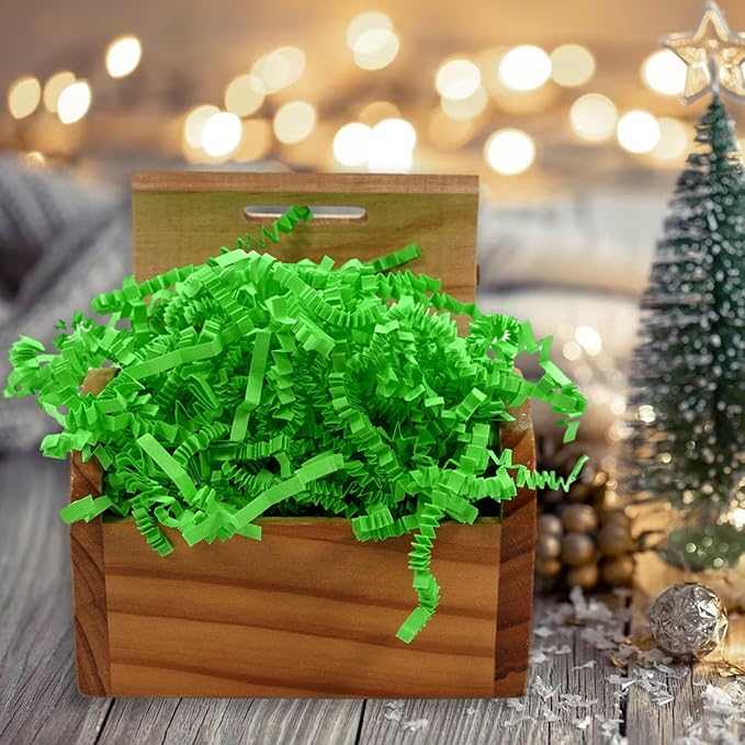 ZEBMOON 1 LB Green Crinkle Cut Paper Shred Filler Great for Gift Wrapping, Basket Filling, Birthday, Wedding, Halloween, Thanksgiving, Christmas Day, New Year Party Decorations Filling Supplies
