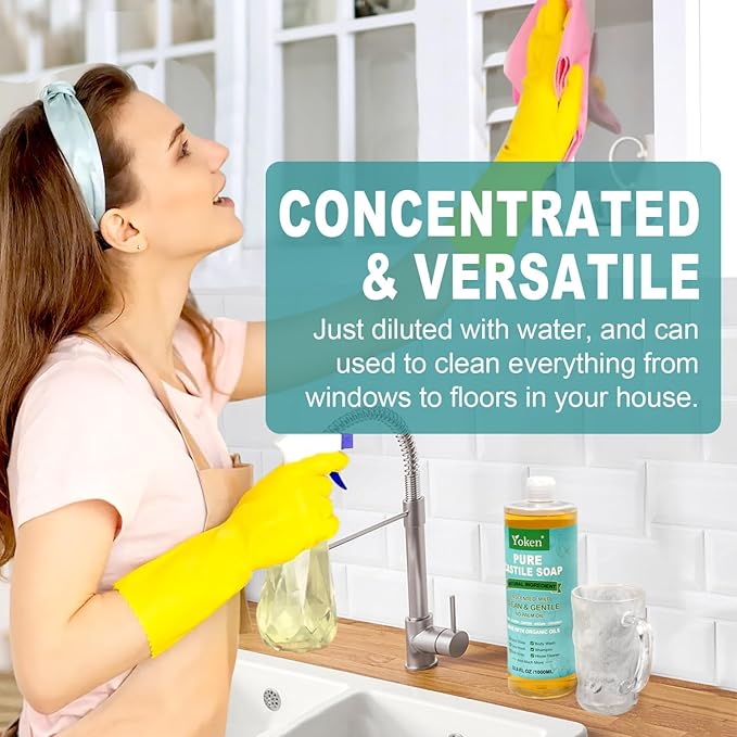 EWG Verified Castile Soap Liquid Unscented 33.8 fl oz Pure Castile Liquid Cleanser Made With Organic Oil, Clean & Gentle, Natural Castor Oil Soap for Body Wash, Hand, Dishes, Laundry