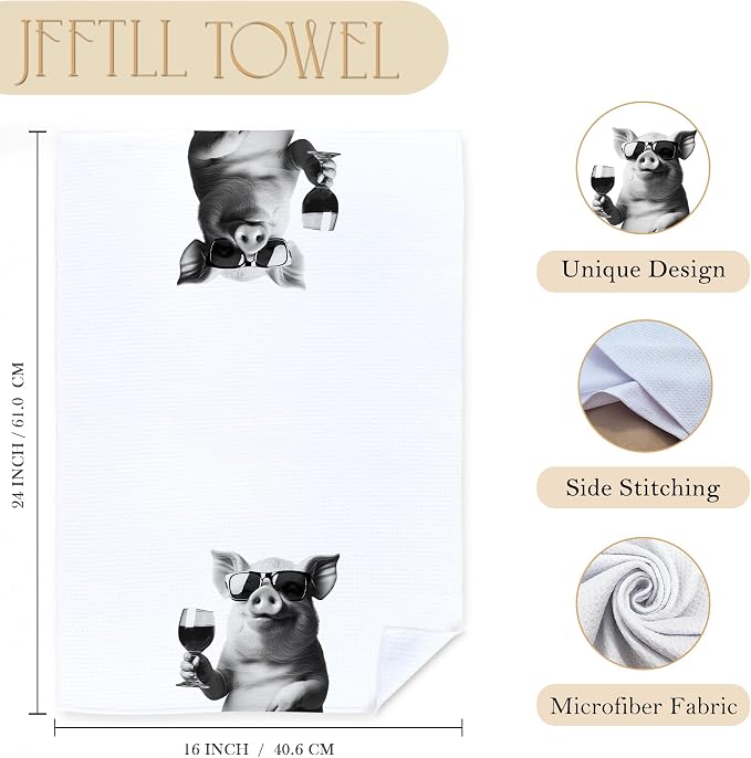 Pig Decor Kitchen Towels, Pig Gift Dish Tea Towel for Kitchen Decor, Bar Towels for Bartender, Wine Lover Gifts, 16x24 Inch